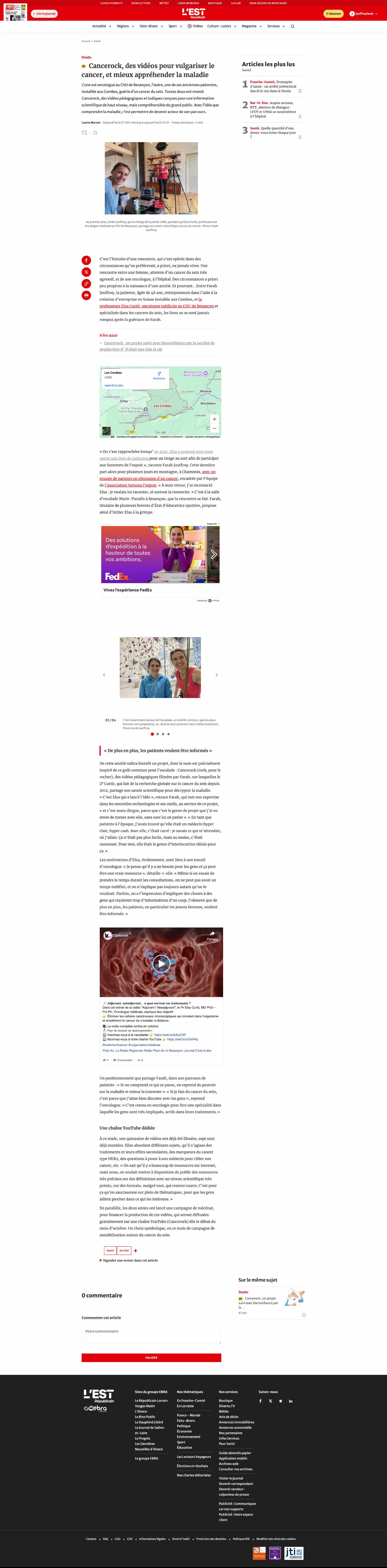 Reproduction de l’article de L’Est Républicain : Cancerock, des vidéos pour vulgariser le cancer, et mieux appréhender la maladie. Une présentation du contenu est disponible en texte ci-dessous.